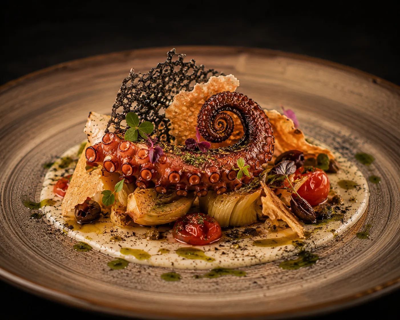 Pulpo alla Catalana con Terra di Paprika Affumicata e Maionese di Aioli Siciliano